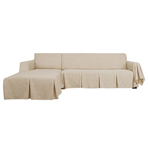 MAXIJIN - Funda de sofá seccional en forma de L, 2 unidades, 100% poliéster, lino, funda protectora para sofá con volantes, funda protectora gruesa, para sala de estar, perro, mascota