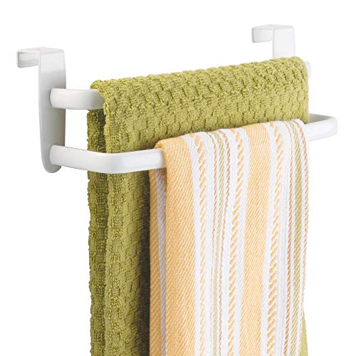 mDesign Barra para colgar paños de cocina – Colgador de cocina doble para colocar en las puertas de los armarios – Toallero de baño curvado de metal – blanco mDesign Barra para colgar paños de cocina – Colgador de cocina doble para colocar en las puertas de los armarios – Toallero de baño curvado de metal – blanco