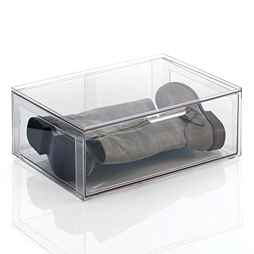 mDesign Cajas de plástico Transparente Grandes – Organizador de armarios apilable y rígido con cajón extraíble – Caja para Guardar Zapatos, Accesorios y Otros Objetos – Juego de 2 – Transparente