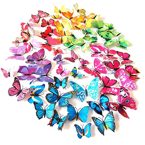 Meown® 84 Piezas 3D Pegatinas de Mariposa, Multicolores Mariposas Decoración de La Pared Para Casa Habitación - 7 Colors