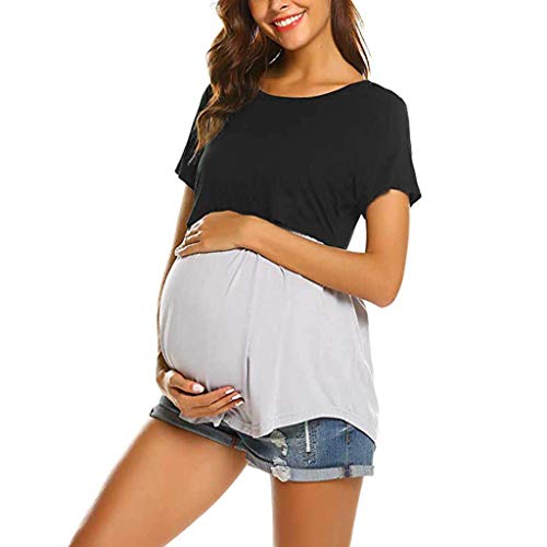Mitlfuny Ropa premamá Tops Mujeres Embarazadas Maternidad Camisa Primavera Verano Plisada Doble Capa Cosiendo Lactancia Materna Camiseta Manga Corta Embarazo Blusa