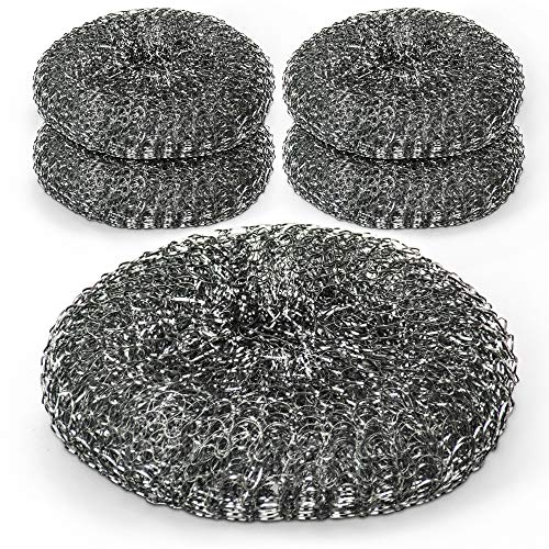 MMSD Stainless Steel Wire Mesh Dish Scrubber Sponge, Commercial Quality Multipurpose Scourers Perfect for Kitchen, Remove Tough Grease and Dirt, Heavy Duty Steel Wool Cleaning Pads (Pack of 5)