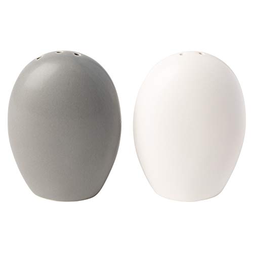 Modern Salt & Pepper Shakers Made of High Quality, Chip-free Ceramic - Contemporary Mill Set for Modern Kitchen Decor - Easy to refill, White & Grey Set