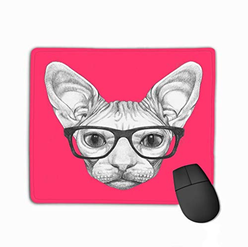 Mousepad Custom Design Gaming Mouse Pad Rubber Oblong Mouse Mat 11.81 X 9.84 Inch Portrait Sphynx Cat Glasses Hand Drawn Hand Drawn Sphynx Cat