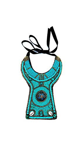 MOVIDA Fashion - Collar tipo babero de perlas con piedra tibetana central, estilo vintage, en 3 colores disponibles azul turquesa Talla única