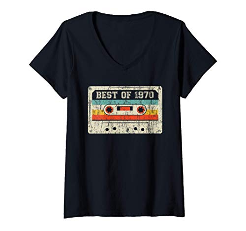 Mujer 51st Birthday Gifts Retro Best Of 1970 Cassette Tape Vintage Camiseta Cuello V