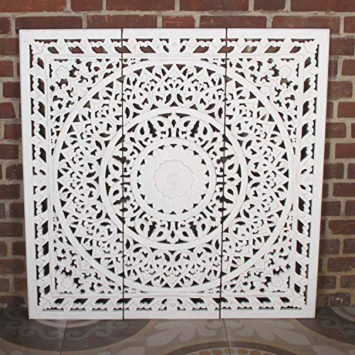 Mural Oriental XXL Mandala Hawa 3 Piezas 110x110cm Blanco-marrón Tallado a Mano decoración de Pared de MDF para Colgar y Colocar en Shabby Chic | artesanía | decoración de Ventanas | MD1039 Mural Oriental XXL Mandala Hawa 3 Piezas 110x110cm Blanco-marrón Tallado a Mano decoración de Pared de MDF para Colgar y Colocar en Shabby Chic | artesanía | decoración de Ventanas | MD1039