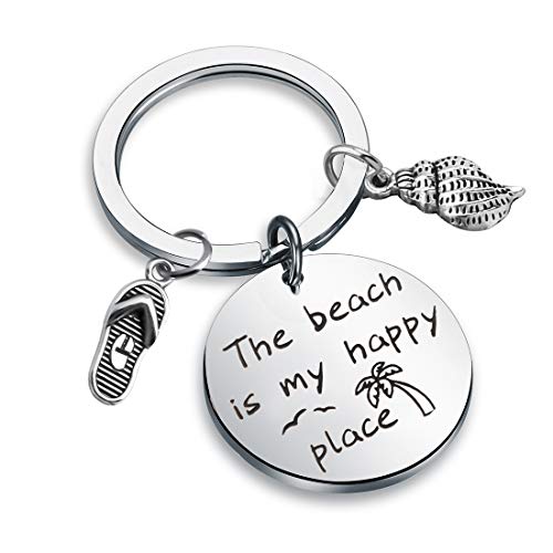 MYSOMY - Llavero con texto en inglés "The Beach is My Happy Place", regalo para amantes de la playa MYSOMY - Llavero con texto en inglés "The Beach is My Happy Place", regalo para amantes de la playa