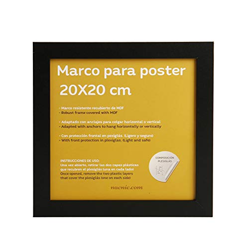 Nacnic Marco Negro tamaño 20x20cm. Marco Negro para Fotos, Posters, Diplomas, …