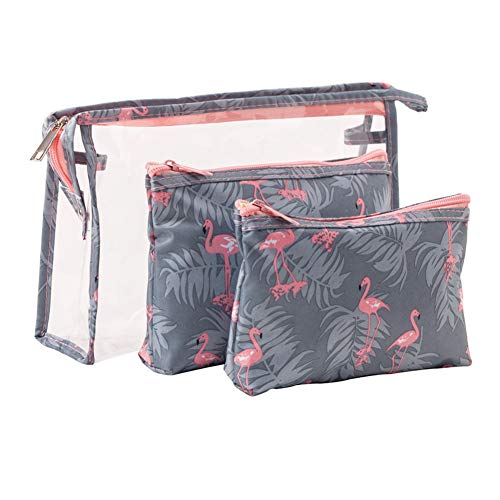 Neceser de Viaje, Maquillaje del Organizador del Bolso para Las Mujeres, 3 Piezas cosmético Conjunto Claro de Lavado Bolsa de PVC Impermeable cosmético maletín con Flamenco Imprimir Neceser de Viaje, Maquillaje del Organizador del Bolso para Las Mujeres, 3 Piezas cosmético Conjunto Claro de Lavado Bolsa de PVC Impermeable cosmético maletín con Flamenco Imprimir