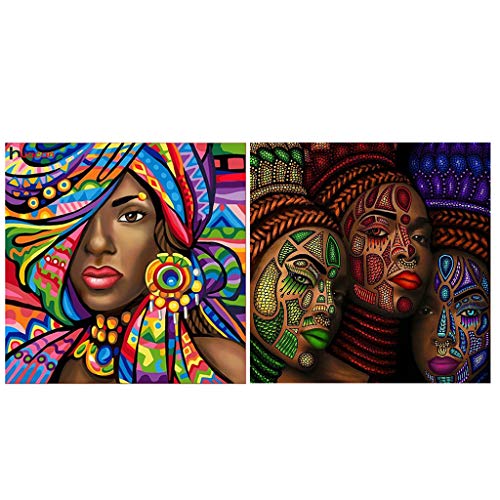 niumanery Set of 2 5D Diamond Painting Kit for Adult Full Drill Paint with Diamonds Pictures Arts Craft for Home Decor Gift，12 * 12inch，African Women