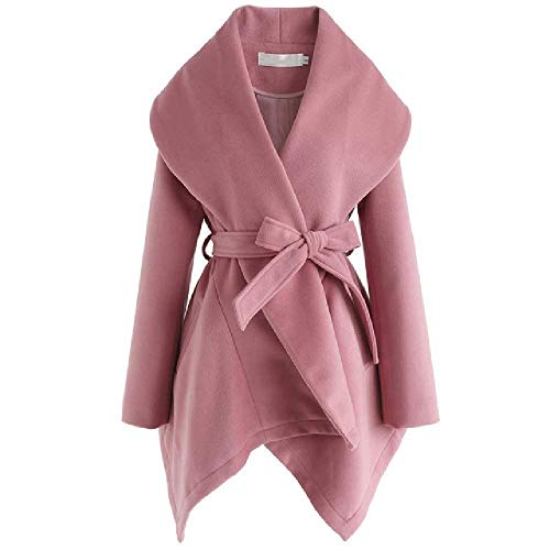NOBRAND - Abrigo de invierno para mujer, estilo casual, cuello de manga larga, irregular, para invierno, abrigo cálido y delgado Rosa Abrigo rosa XXL