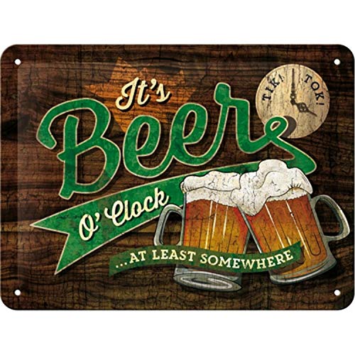 Nostalgic-Art Cartel de Chapa Retro Beer O' Clock Glasses – Idea de Regalo para los Aficionados a la Cerveza, metálico, Diseño Vintage, 15 x 20 cm