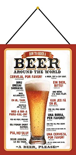 NWFS How to Order Beer Around The World - Placa metálica (20 x 30 cm, con cordón)