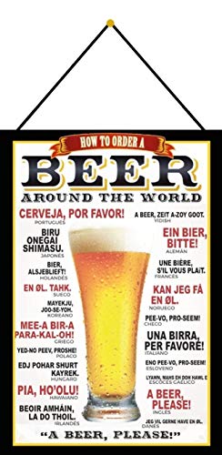 NWFS How to Order Beer Worldwide - Placa metálica (20 x 30 cm, con cordón)