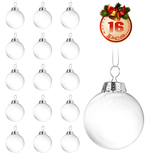 O-Kinee Bolas de Navidad Transparentes,16 pcs Bola de Adornos Navideños,DIY Bolas Rellenables para Manualidades,Decoraciones de Navidad,para Fiestas Festivales Adornos (16pcs)