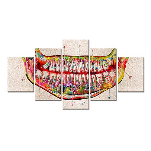 OCRTN Lienzo Posters Impresiones Dientes de Acuarela Impresión de Arte anatómico Decoración del hogar Pintura Clínica Dental Imagen médica 5 Piezas / 30x40 30x60 30x80cm Sin Marco
