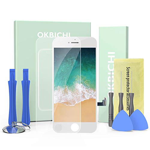 OKBICHI LCD Kit de Pantalla de reemplazo de Pantalla táctil para iPhone 7 (4.7",Blanco) ensamblaje del Marco del digitalizador Herramienta de reemplazo de conversión Completa y Protector de Pantalla