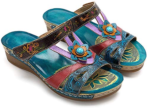 ONEYMM Sandalias Cuero Planas Verano Mujer Estilo Bohemia Zapatos para Mujer de Dedo Sandalias Talla Grande Cuñas de Corte Bajo Hechas a Mano Sandalias Antideslizantes Zapatillas,Color,39