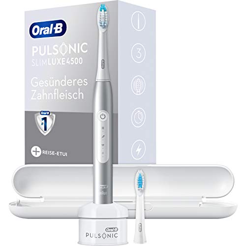 Oral-B Pulsonic Slim Luxe 4500 - Cepillo de dientes eléctrico para encías más saludables en 4 semanas, con programa sensitivo, estuche de viaje premium, platino