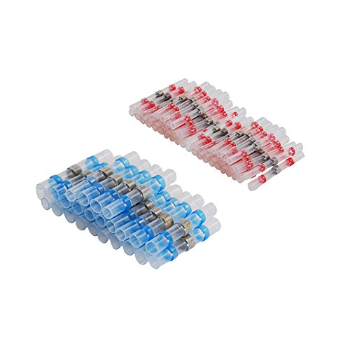 oxoxo 65 Pcs Heat Shrink Butt Connectors, Solder Seal Wire Connectors, marino Automotive Waterproof Electrical Connectors (40 Red, 25 Blue)
