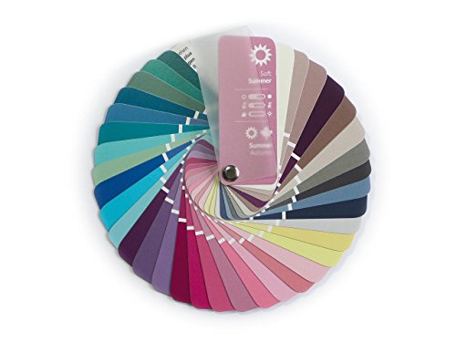 Paleta de color en formato abanico para el color tipo Verano suave (Soft Summer) con 35 colores para asesoría imagen