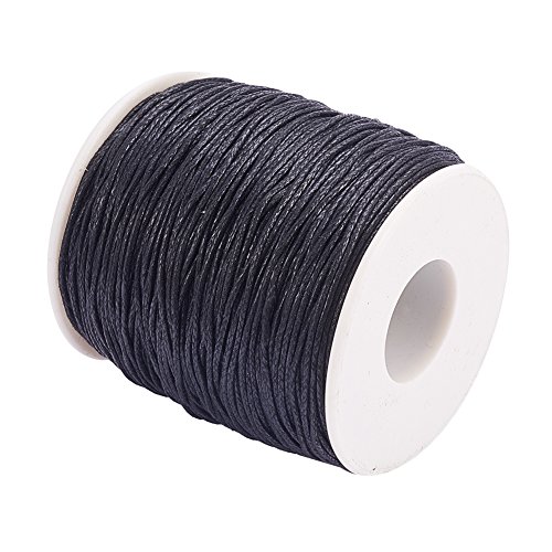 PandaHall 1 rollo de hilo de algodón encerado de 1 mm para hacer joyas, cuero, coser, manualidades, macramé, suministros, 100 yardas por rollo, negro