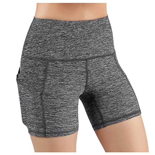 Pantalones de yoga, Calzoncillos elásticos de cintura alta con bolsillo sólido para dama Pantalones cortos de yoga para correr, Ropa para mujeres (Plata XXL)