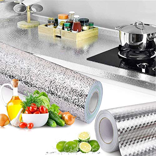 Papel De Aluminio Adhesivo Para Cocina, Senteen 2 Pcs 3M Pegatinas De Cocina Autoadhesivo Papel Pintado De Cocinas Impermeables Para Hogar De Gabinete Azulejo Pared Cajón Baño