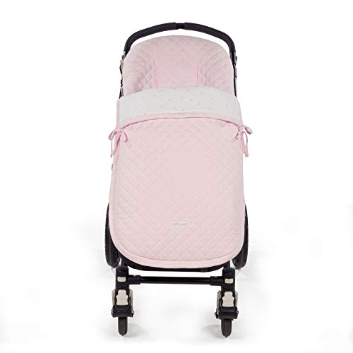 Pasito a Pasito. Saco Silla María uso universal. Funda cubre silla de paseo, cochecito, bugaboo. Adaptable a invierno y verano con reposapiés plastificado para su fácil lavado. Color Rosa.