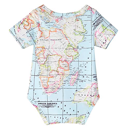 Pesine Mameluco para recién nacido, triángulo, de manga corta, diseño de mapa del mundo, para bebés y niñas