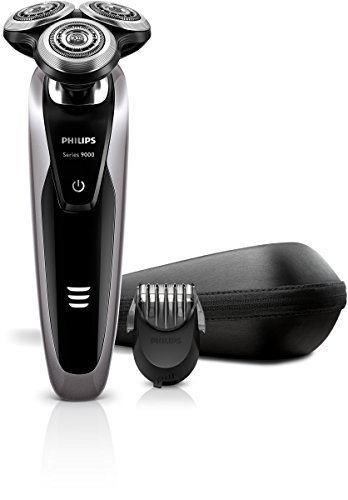 Philips Serie 9000 S9111/41 - Máquina de afeitar con cabezales de 8 direcciones, uso en seco/húmedo, 50 min de batería, incluye perfilador de barba con 5 posiciones y funda de viaje, plata