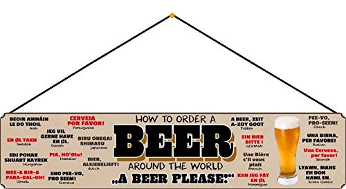 Placa metálica con texto en alemán "How to Order a Beer" (10 x 46 cm, con cordel) Placa metálica con texto en alemán "How to Order a Beer" (10 x 46 cm, con cordel)