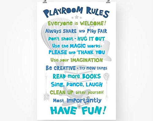 Playroom Rules Printable Download Blue Green Kids Room Playroom Poster Wall Art Decor Jpg Pdf Digital Print Sign Large Size Instant Download | Póster No Frame Board for Office Decor, Best Gift For Fam