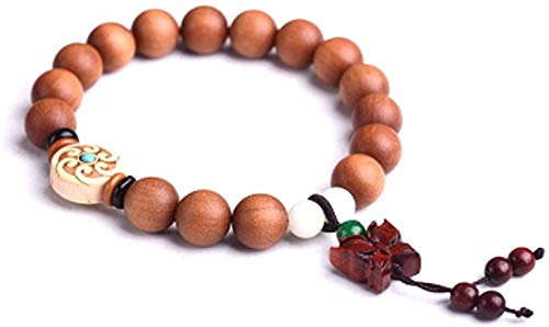 Plztou Pulsera elástica Retro de sándalo Natural de 2 Piezas, Pulsera de Cuentas de Madera, Ajustable y elástica, Afortunado se Puede Utilizar para la meditación, 12 mm (Talla : 12mm)