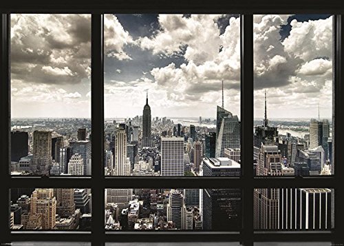 Póster New York Skyline "Panorama a través de una ventana" (140cm x 100cm) + 1 póster sorpresa de regalo