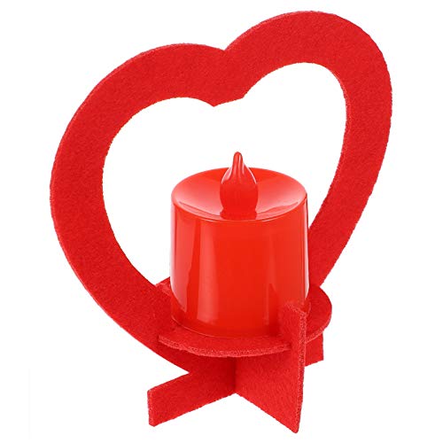 PRETYZOOM 12Pcs Adornos de Corazón del Día de San Valentín Luces de Té Led Velas Linterna Adornos de Corazón de Fieltro para El Día de San Valentín Decoraciones Colgantes del Banquete de