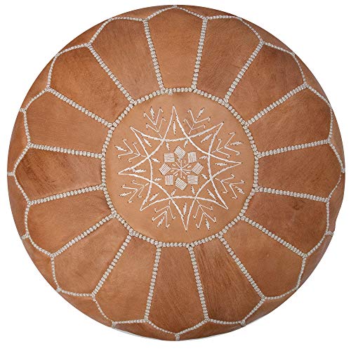 Puf marroquí marrón Natural de cuero auténtico hecho a Mano - Cojín de Suelo, Otomano