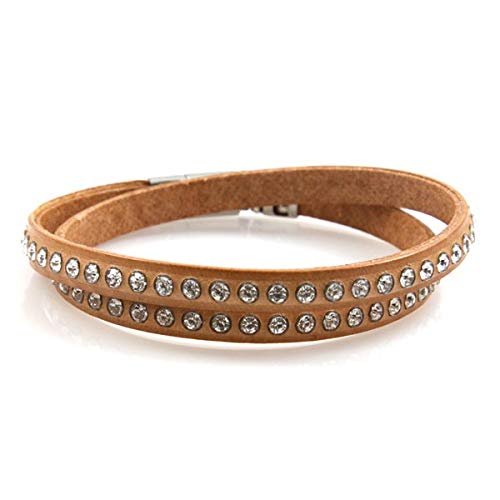Pulsera de swarovski de cuero de giro de la hebilla de acero hipoalergénico largo 42 cm de ancho, 7 mm - bcc0842 Pulsera de swarovski de cuero de giro de la hebilla de acero hipoalergénico largo 42 cm de ancho, 7 mm - bcc0842