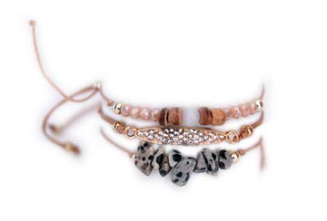 Pulsera mujer Brazalete cordón cuentas brillantes Piedras preciosas Bisutería dorada Joya Boho - Conjunto 3 piezas - Marrón Pulsera mujer Brazalete cordón cuentas brillantes Piedras preciosas Bisutería dorada Joya Boho - Conjunto 3 piezas - Marrón