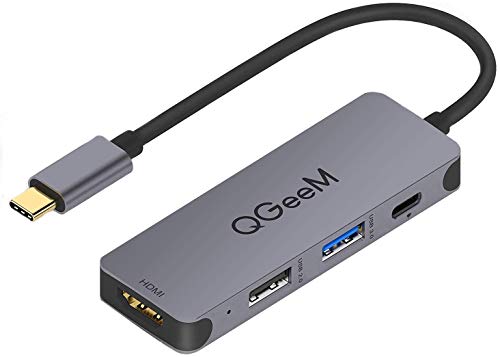 QGeeM Hub USB C 4 en 1 Adaptador USB C a Adaptador multipuerto HDMI 4K, USB 3.0, Cargador PD de 100 W, USB 2.0, Compatible con MacBook Pro 2019/2018 y Otros Dispositivos Tipo C