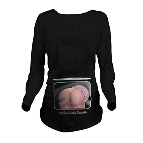 Q.KIM Camiseta Divertido Estampada para Mujer Embarazo Serie de Baby Butt (Small, Manga Larga,Negro)