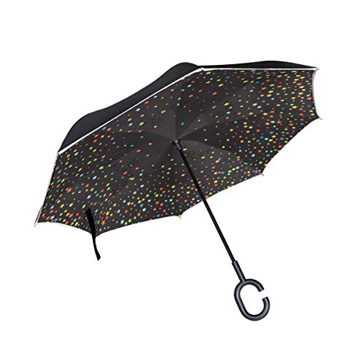 Reverso invertido dentro hacia fuera paraguas coches estelar mapa unigue a prueba de viento UV doble capa para las mujeres