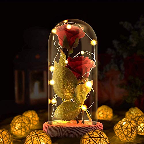 Rosa Eterna, La Bella y La Bestia Rosa Encantada, artificial Rosa de Seda con luz LED en cúpula de Vidrio en Base,regalo para, novia, día de la madre, aniversario de bodas,Día de San Valentín Rosa Eterna, La Bella y La Bestia Rosa Encantada, artificial Rosa de Seda con luz LED en cúpula de Vidrio en Base,regalo para, novia, día de la madre, aniversario de bodas,Día de San Valentín