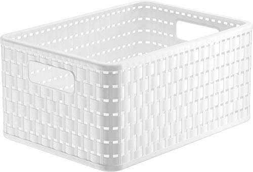 Rotho Country, Caja de almacenamiento 11l en rattan-look, Plástico PP sin BPA, blanco, A5x, 11l 32.8 x 23.8 x 16.0 cm