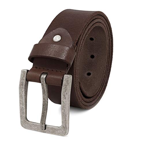 ROYALZ Vintage 4mm Cinturón de cuero de búfalo robusto 4mm de cuero para hombre, correa para vaqueros con hebilla de espina - cuero completo antiguo 38mm, Color:Marrón oscuro, tamaño:110