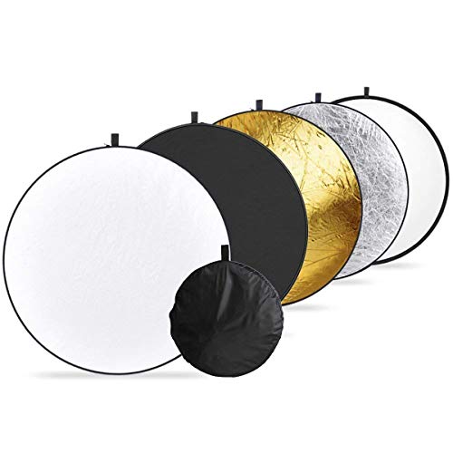 Ruberg Reflector plegable 5 en 1 Reflector de luz redondo portátil de 60 cm en oro blanco plata blanco negro y transparente para estudio, difusor de fotos