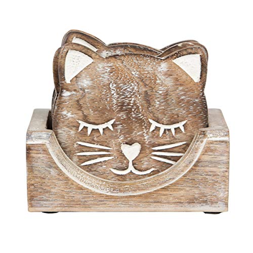 Sass & Belle Wooden Carved Cat Coaster (Set of 6) [Importación inglesa]