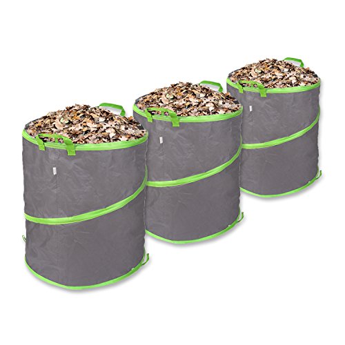 Schramm® 3 Piezas Pop Up Garden Bags 85L Verde/Gris Poliéster Muy Fuerte Oxford Bolsa de Jardín Autoelevable Pop UP Bolsa de Jardín Saco Big Bag