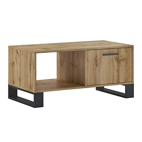 SelectionHome - Mesa de Centro con Puertas, salón, Comedor, Modelo Raw, Color Estructura y Puertas Roble Rústico, Medidas: 92 cm (Ancho) x50 (Fondo) x 45 cm (Alto)